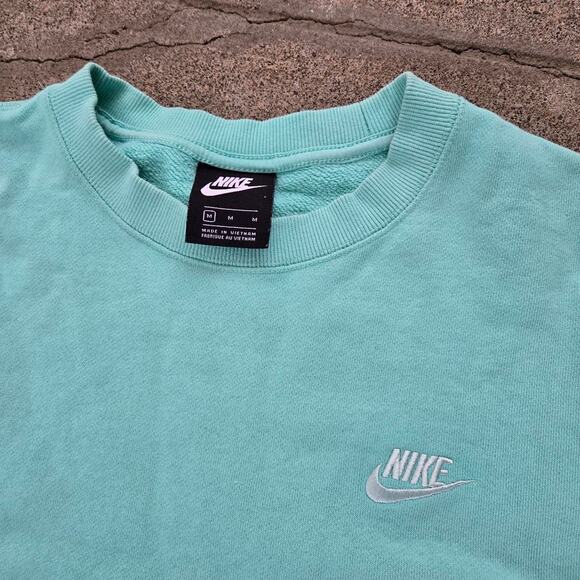 Vtg Y2k NIKE Swoosh Spellout Logo Crewneck Sweatshirt Ice Blue Medium - Picture 3 of 5